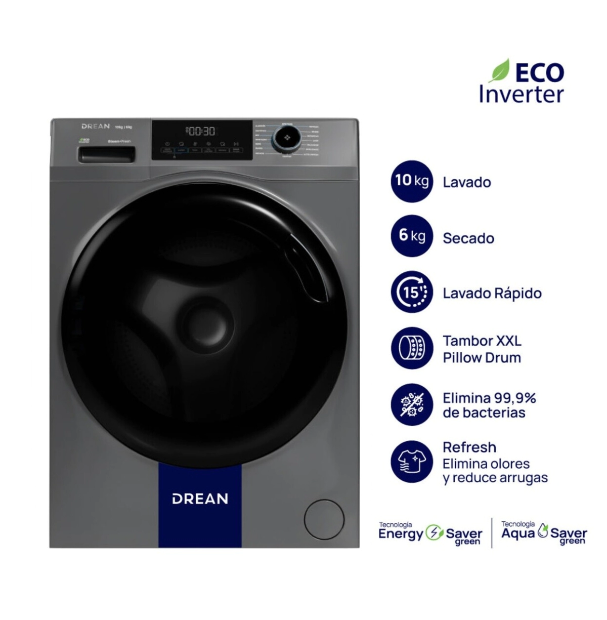 Lavasecarropas Drean 10Kg Inverter 6 Secado 
